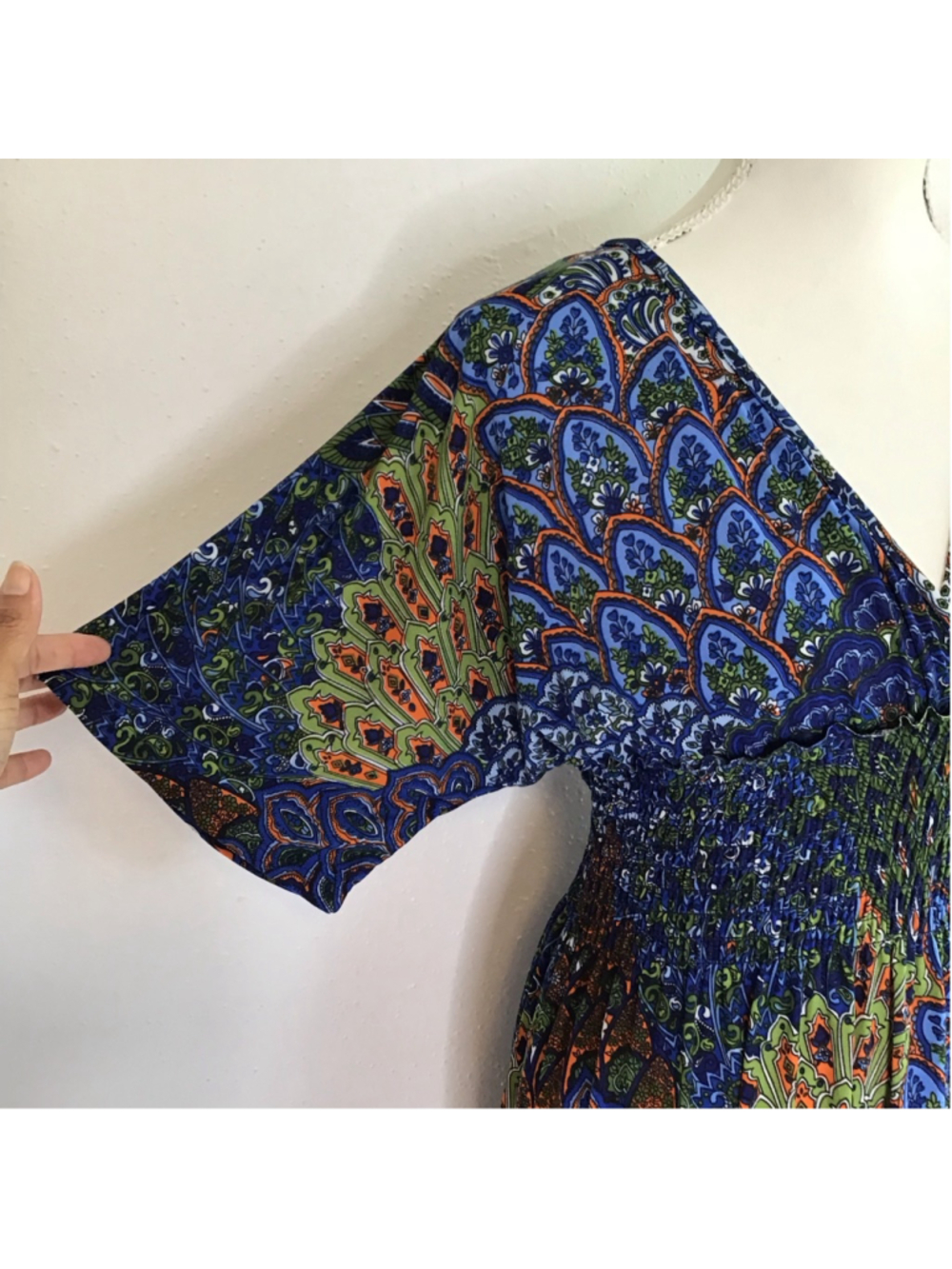 5th & love Women Elegant Blue Green Peacock Paisley Maxi Dress no size tag - Picture 3 of 12